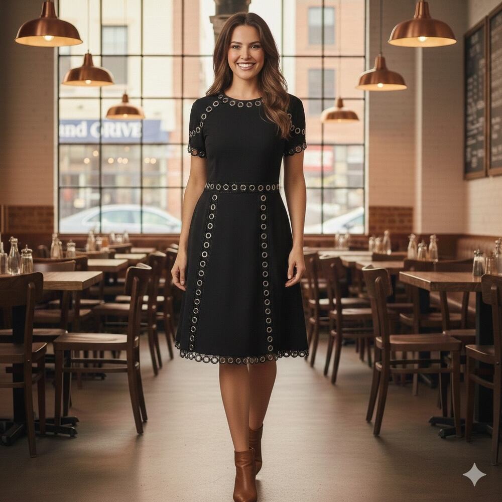 Jonathan Simkhai Black Grommet Fit & Flare Midi Dress Designer 8